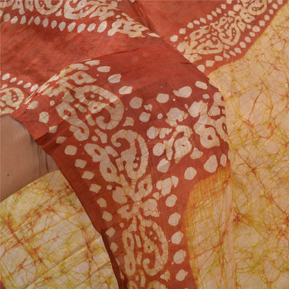 Sanskriti Vintage indisk Batik Work Heavy Saree 100% ren silke sennep Sari