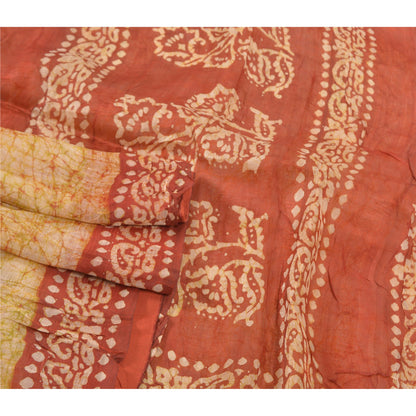 Sanskriti Vintage indisk Batik Work Heavy Saree 100% ren silke sennep Sari