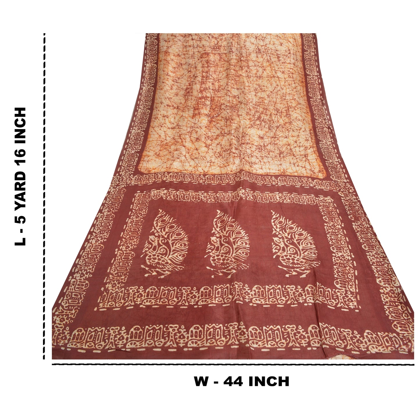 Sanskriti Vintage Saree 100% Pure Silk Saree Ivory/Brown Batik Work Special Saree Fabric Create- Upcycled Sarongs, Scarves, or Stoles