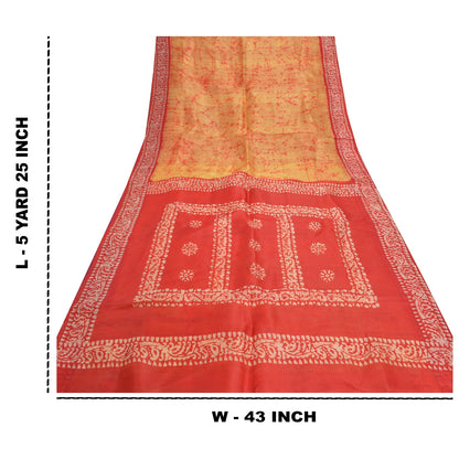 Sanskriti Vintage Batik Work Heavy Sari 100% Ren Silke Gul Sari Bæredygtigt Stof