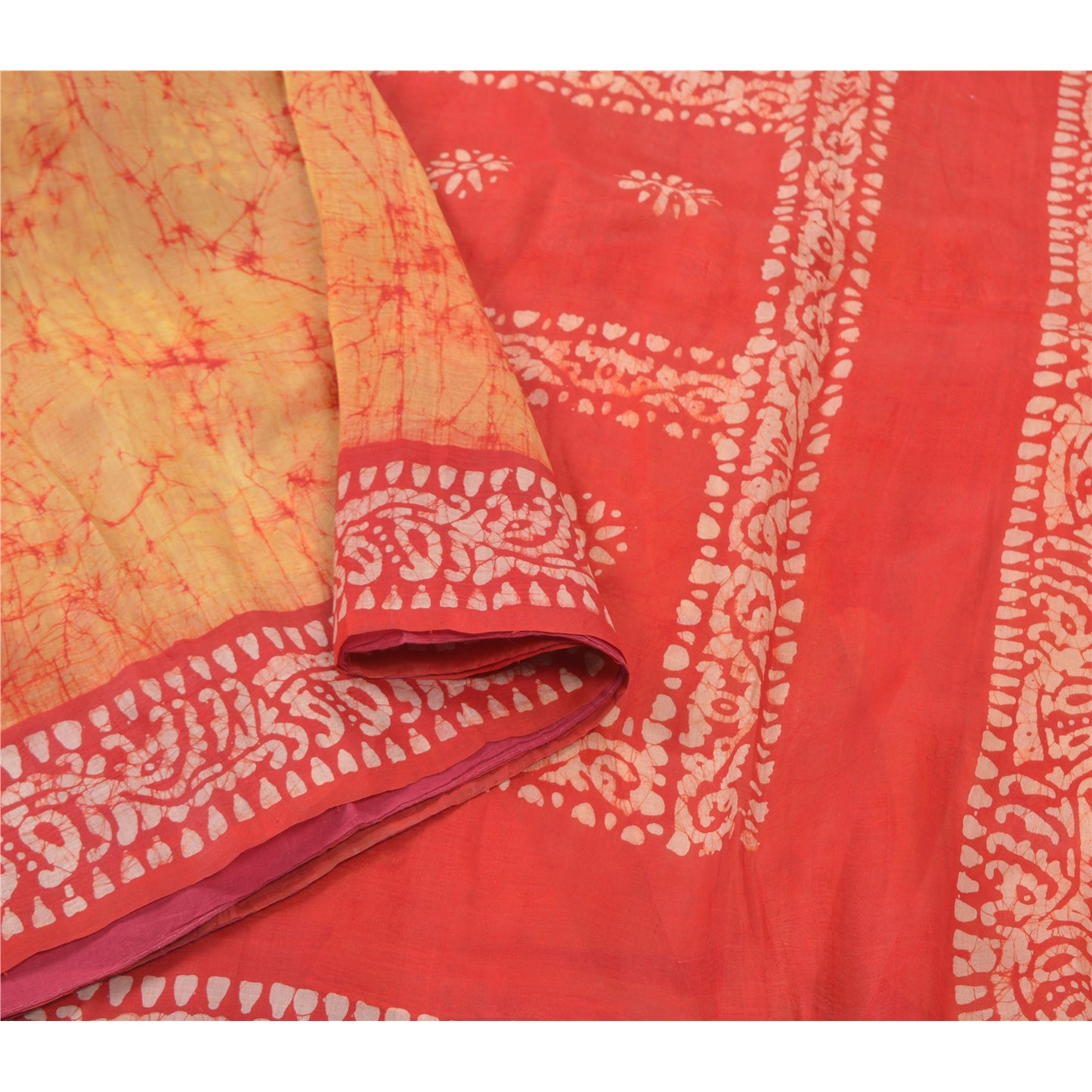 Sanskriti Vintage Batik Work Heavy Sari 100% Ren Silke Gul Sari Bæredygtigt Stof