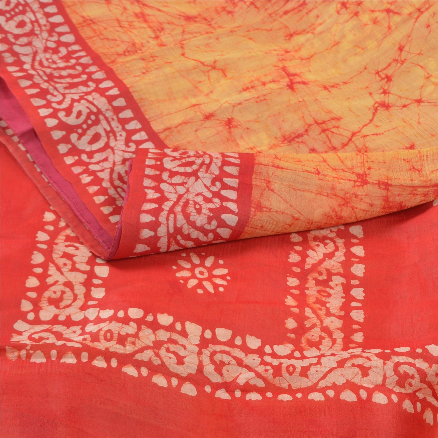 Sanskriti Vintage Batik Work Heavy Sari 100% Ren Silke Gul Sari Bæredygtigt Stof