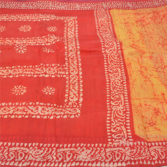Sanskriti Vintage Batik Work Heavy Sari 100% Ren Silke Gul Sari Bæredygtigt Stof