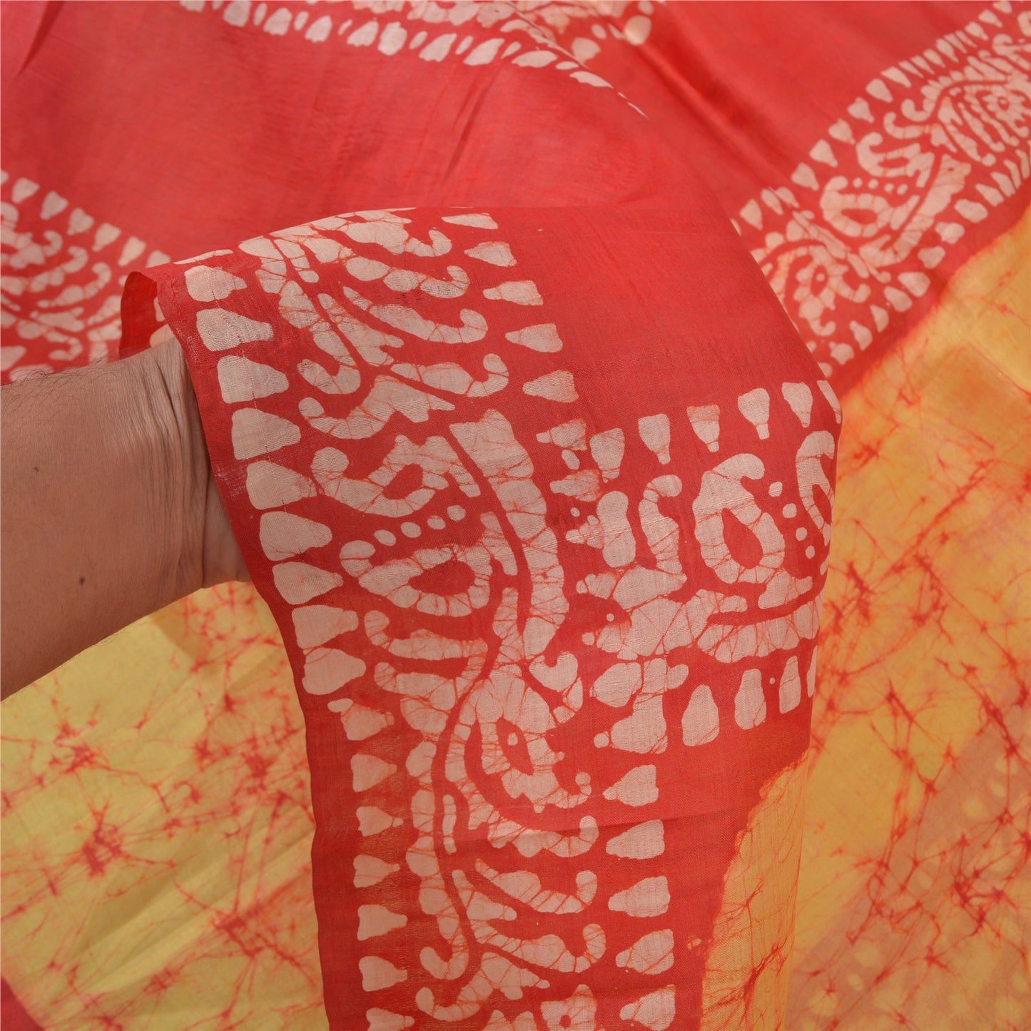 Sanskriti Vintage Batik Work Heavy Sari 100% Ren Silke Gul Sari Bæredygtigt Stof
