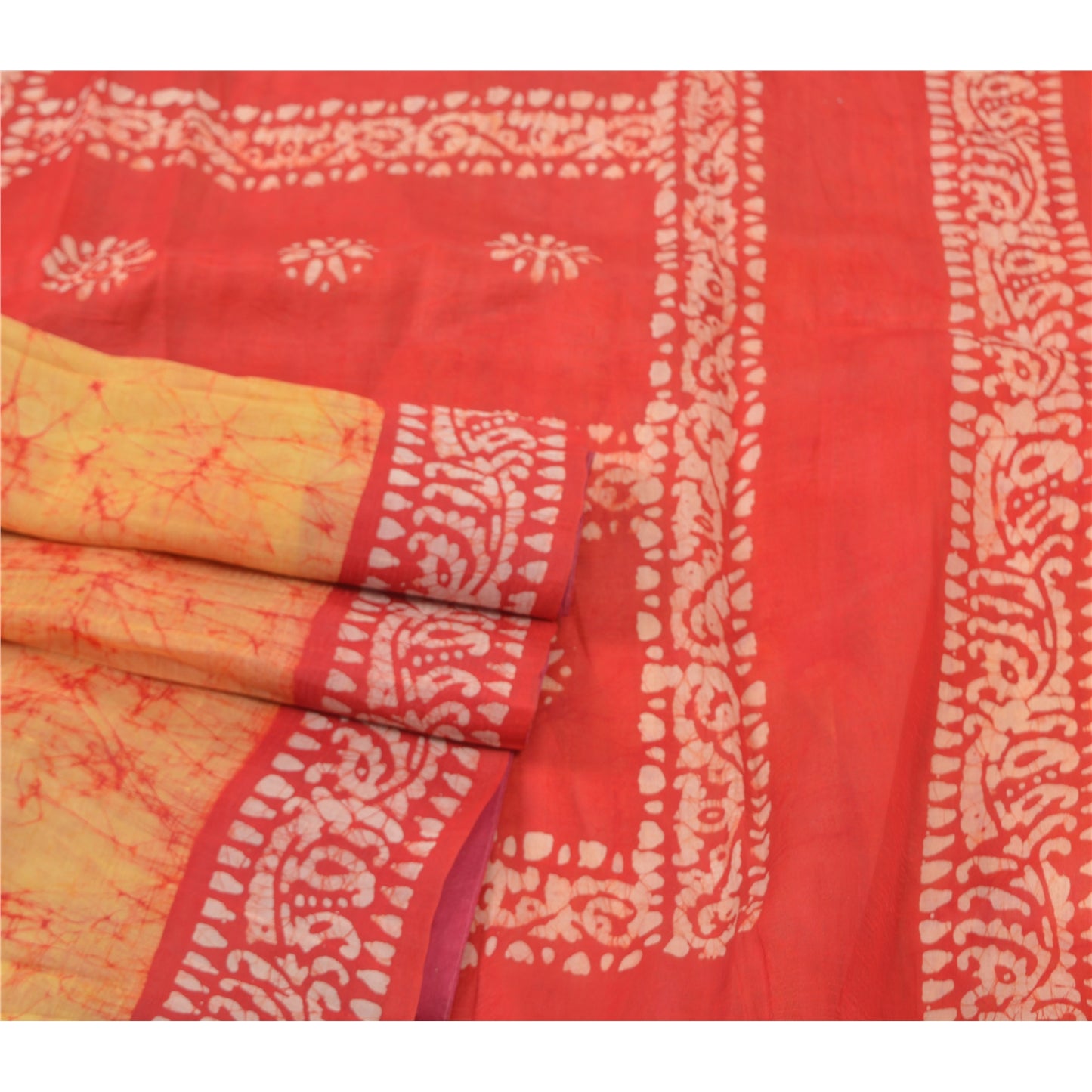 Sanskriti Vintage Batik Work Heavy Sari 100% Ren Silke Gul Sari Bæredygtigt Stof