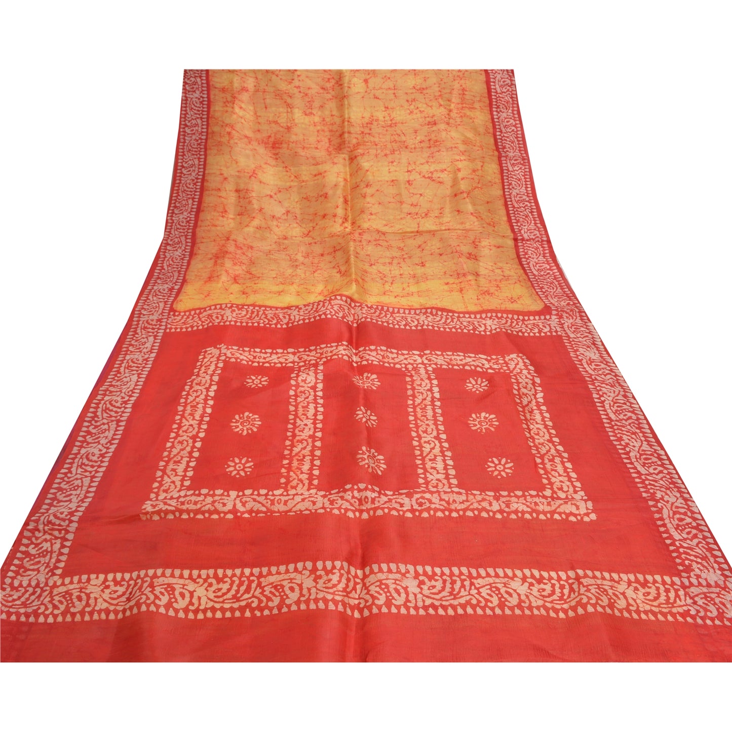 Sanskriti Vintage Batik Work Heavy Sari 100% Ren Silke Gul Sari Bæredygtigt Stof