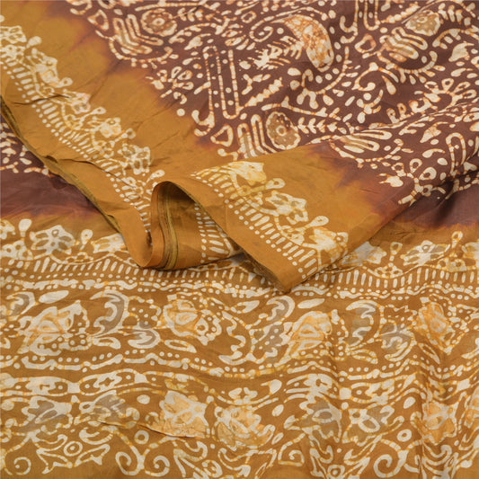 Sanskriti Vintage Brown Heavy Sarees Pure Silk Batik Work Indian Sari Sustainable Fabric