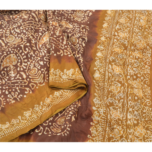 Sanskriti Vintage Brown Heavy Sarees Pure Silk Batik Work Indian Sari Sustainable Fabric
