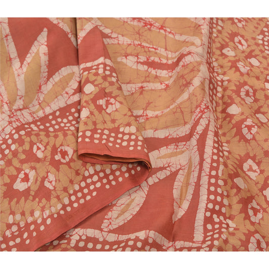 Sanskriti Vintage Brick Red Heavy Sarees Pure Silk Batik Work Indian Sari Sustainable Fabric