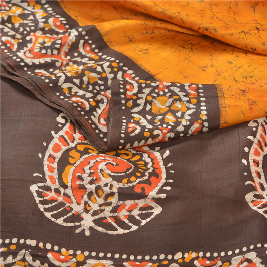Sanskriti Vintage Saffron Heavy Sarees Pure Silk Batik Work 5 Yard Sari Sustainable Fabric