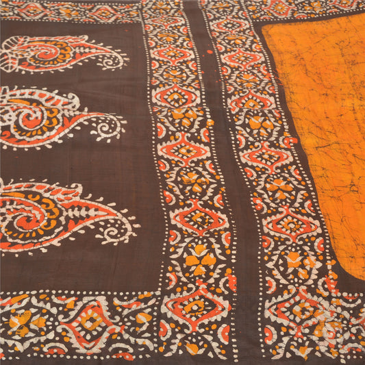 Sanskriti Vintage Saffron Heavy Sarees Pure Silk Batik Work 5 Yard Sari Sustainable Fabric
