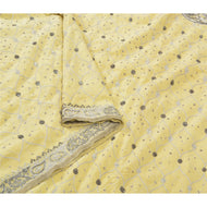 Sanskriti Vintage Heavy Cream Sarees Pure Crepe Silk Hand Beaded Sari Fabric