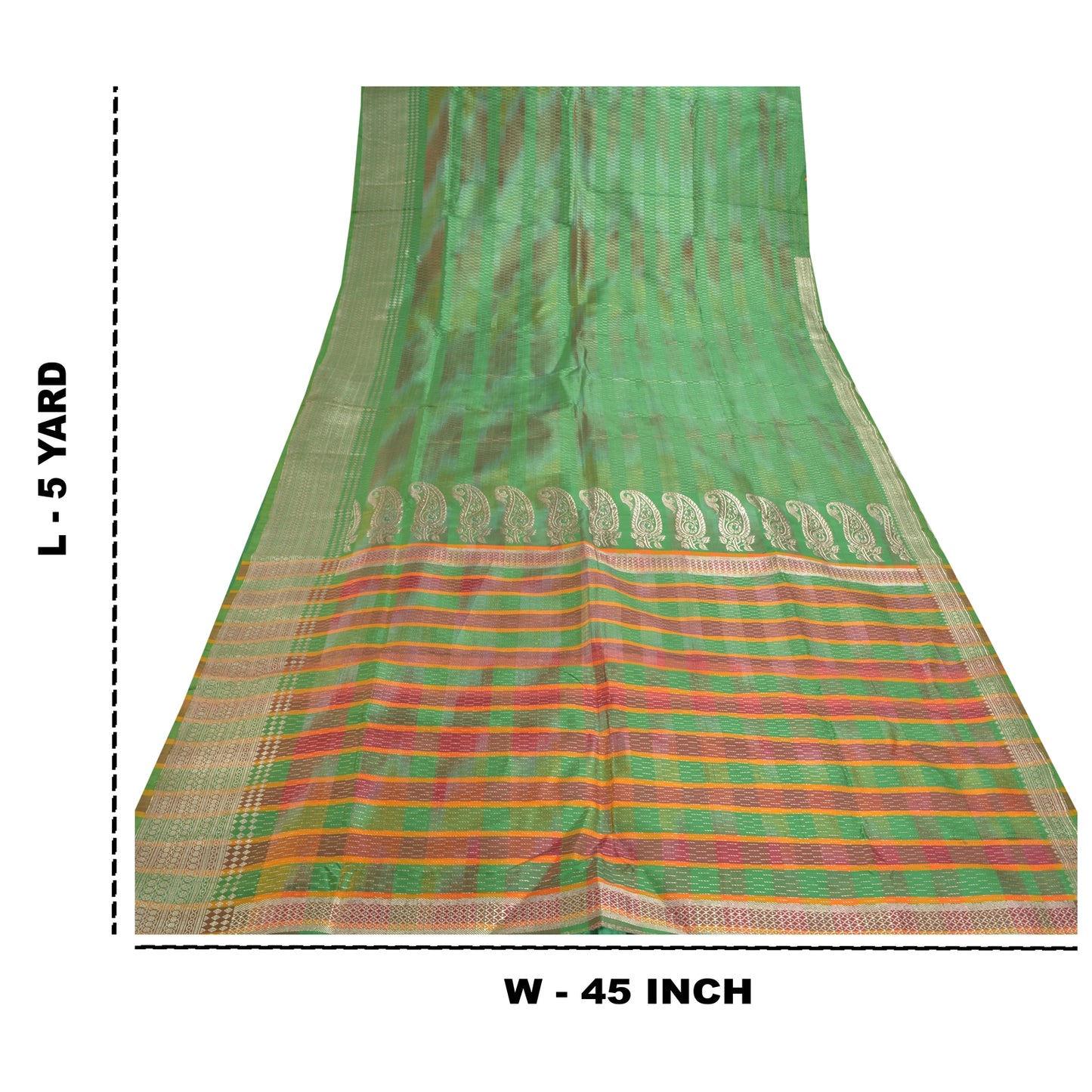Sanskriti Vintage Heavy Sari Vævet 100% Ren Satin Silke Bæredygtigt Stof Grøn Sari