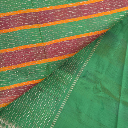 Sanskriti Vintage Heavy Sari Vævet 100% Ren Satin Silke Bæredygtigt Stof Grøn Sari