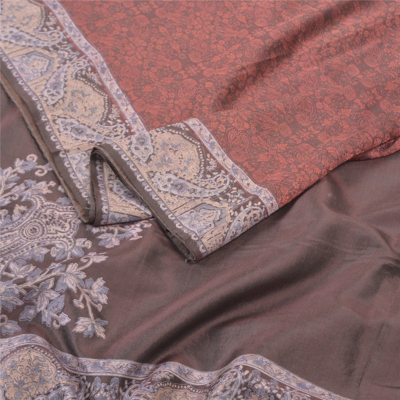 Sanskriti Vintage Sari 100% Pure Silk Bronze Indian Floral Paisley Woven Sarees 5+yd Recycled For Quilting Fabric Upcycled Remnant Fabric