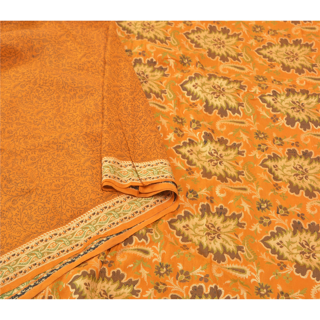 Sanskriti Vintage Heavy Saree Woven Indian 100% Pure Silk Fabric Mustard Sari