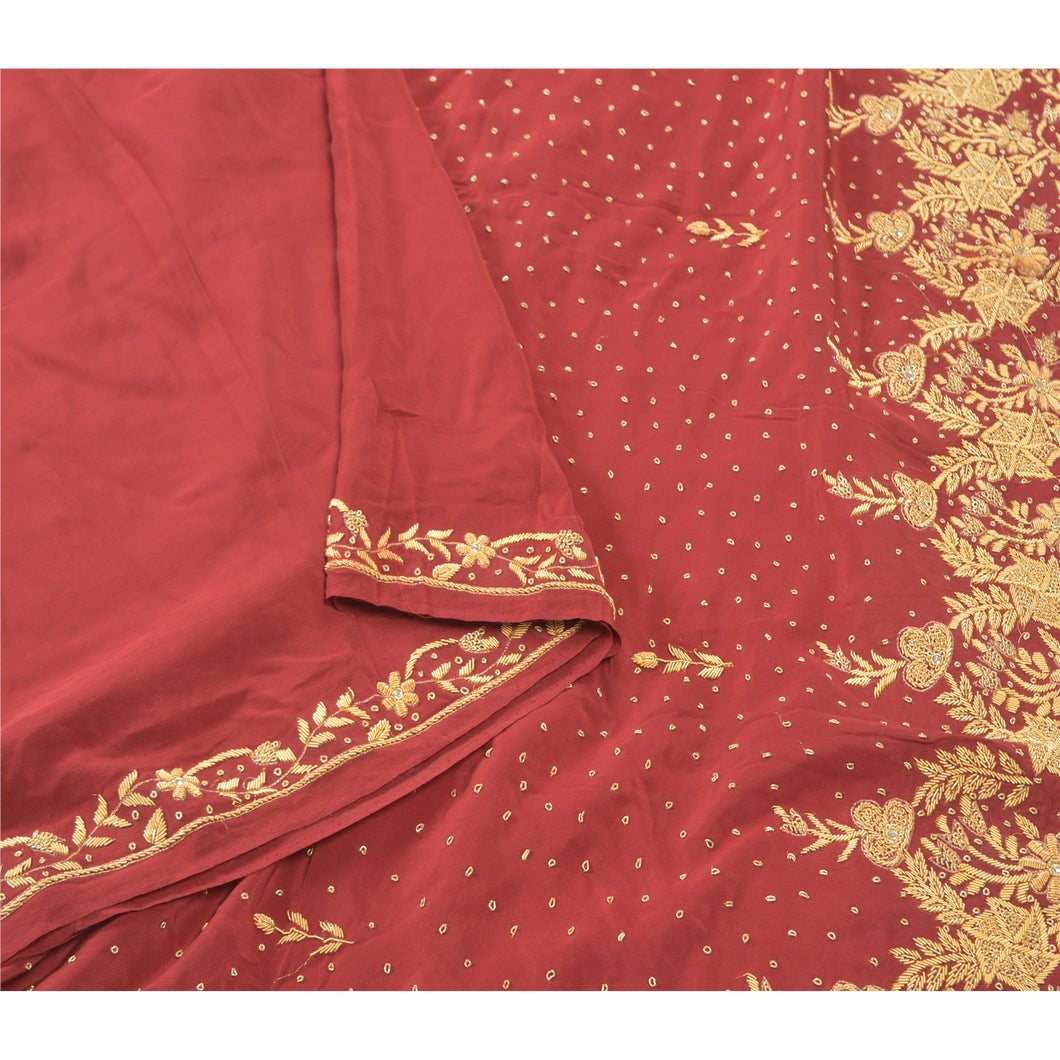 Sanskriti Vintage Heavy Wedding Sarees Pure Crepe Silk Hand Beaded Sari Fabric