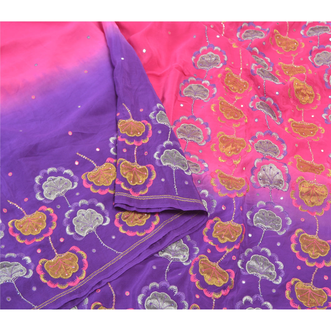 Sanskriti Vintage Heavy Pink Sarees Pure Crepe Silk Hand Beaded Sari Fabric