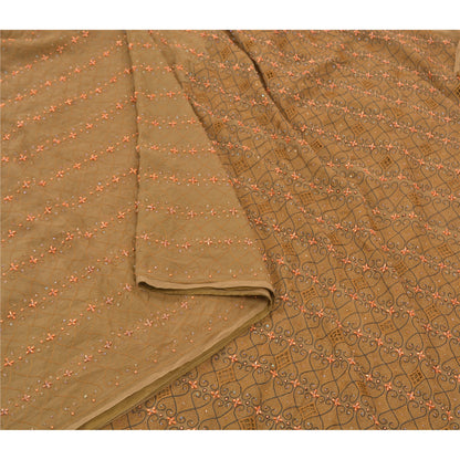Sanskriti Vintage Heavy Brown Sarees Pure Chiffon Silk Hand Beaded Sari Sustainable Fabric