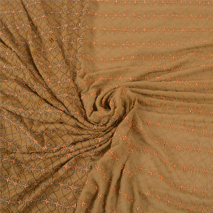 Sanskriti Vintage Heavy Brown Sarees Pure Chiffon Silk Hand Beaded Sari Sustainable Fabric