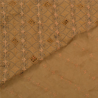 Sanskriti Vintage Heavy Brown Sarees Pure Chiffon Silk Hand Beaded Sari Sustainable Fabric