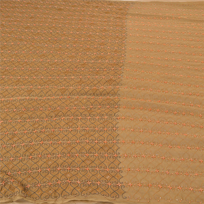 Sanskriti Vintage Heavy Brown Sarees Pure Chiffon Silk Hand Beaded Sari Sustainable Fabric