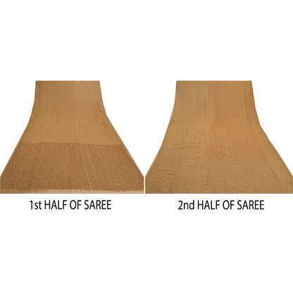 Sanskriti Vintage Heavy Brown Sarees Pure Chiffon Silk Hand Beaded Sari Sustainable Fabric