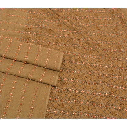 Sanskriti Vintage Heavy Brown Sarees Pure Chiffon Silk Hand Beaded Sari Sustainable Fabric