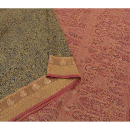 Sanskriti Vintage Green Heavy Indian Sarees Pure Silk Woven Zari Sari Sustainable Fabric