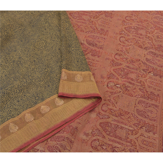 Sanskriti Vintage Green Heavy Indian Sarees Pure Silk Woven Zari Sari Sustainable Fabric