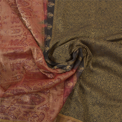 Sanskriti Vintage Green Heavy Indian Sarees Pure Silk Woven Zari Sari Sustainable Fabric