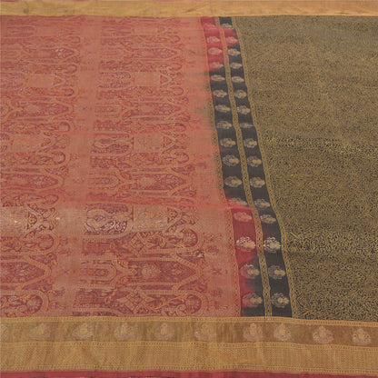 Sanskriti Vintage Green Heavy Indian Sarees Pure Silk Woven Zari Sari Sustainable Fabric