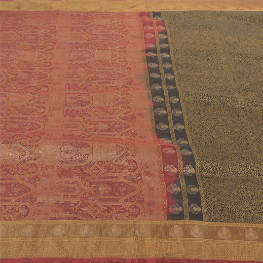 Sanskriti Vintage Green Heavy Indian Sarees Pure Silk Woven Zari Sari Sustainable Fabric