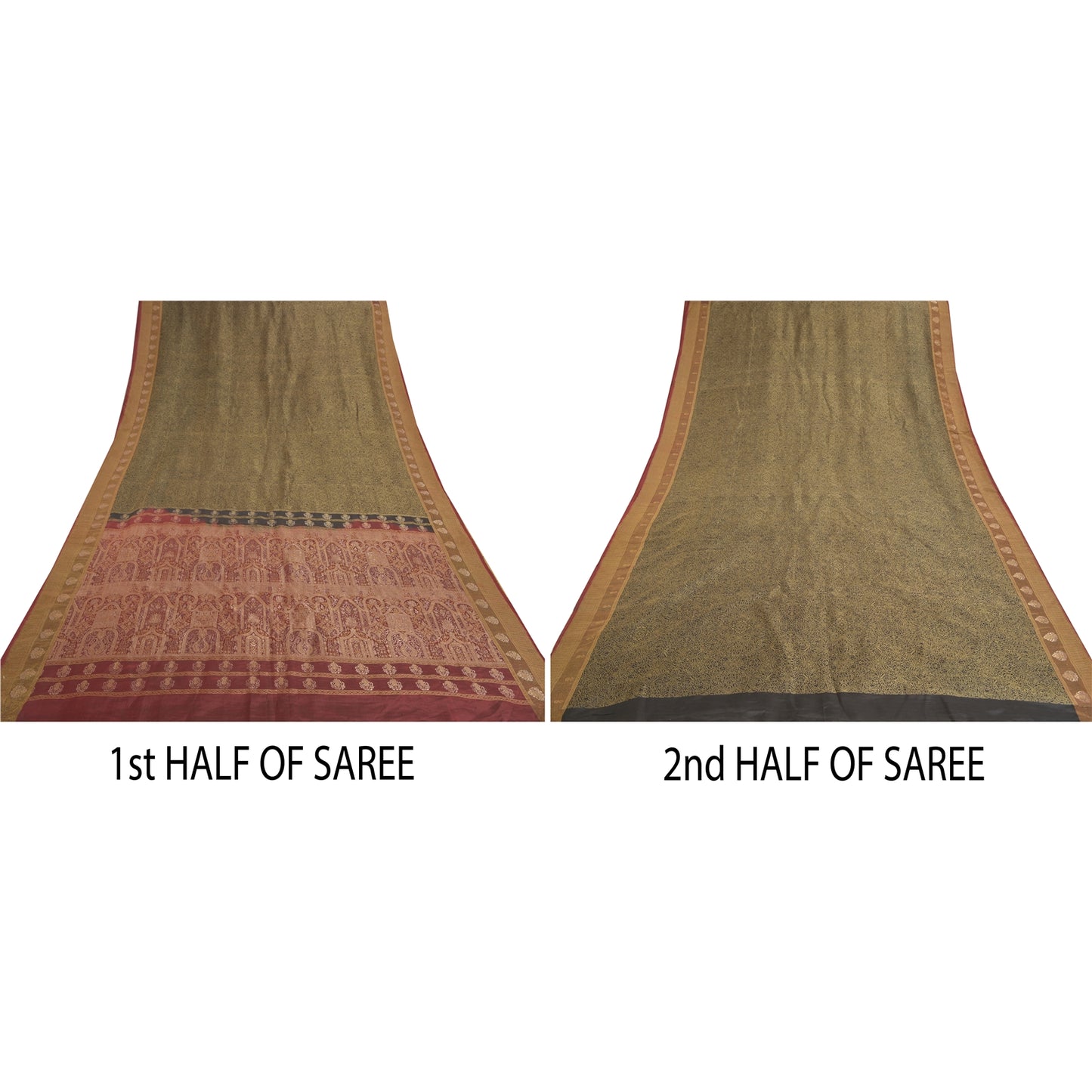 Sanskriti Vintage Green Heavy Indian Sarees Pure Silk Woven Zari Sari Sustainable Fabric