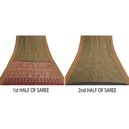 Sanskriti Vintage Green Heavy Indian Sarees Pure Silk Woven Zari Sari Sustainable Fabric