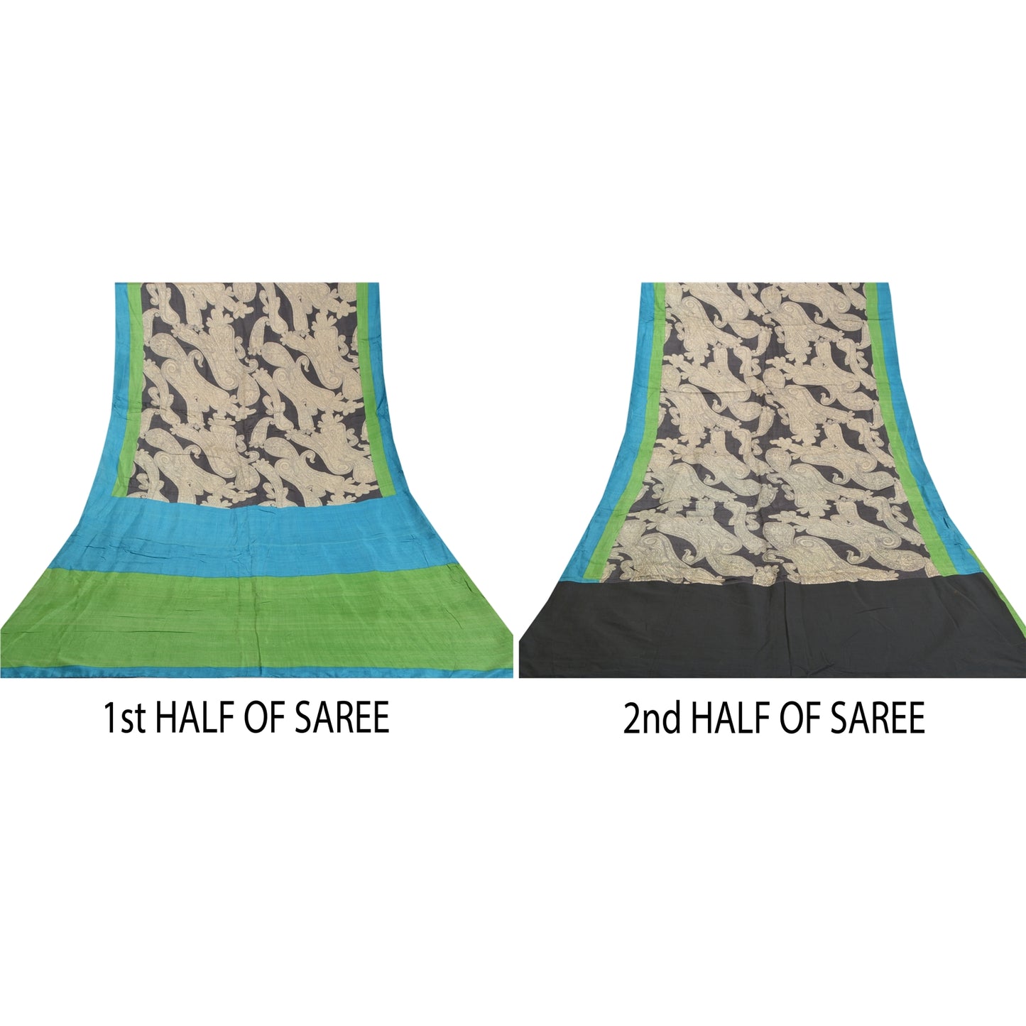 Sanskriti Vintage Heavy Indian Sarees 100% Pure Silk Printed Sari 5 Yard Sustainable Fabric