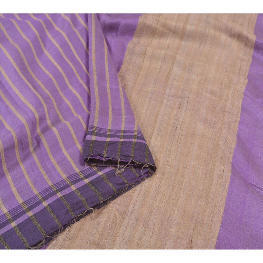 Sanskriti Vintage Heavy Sarees Pure Handloom Silk Purple Woven Sari Sustainable Fabric