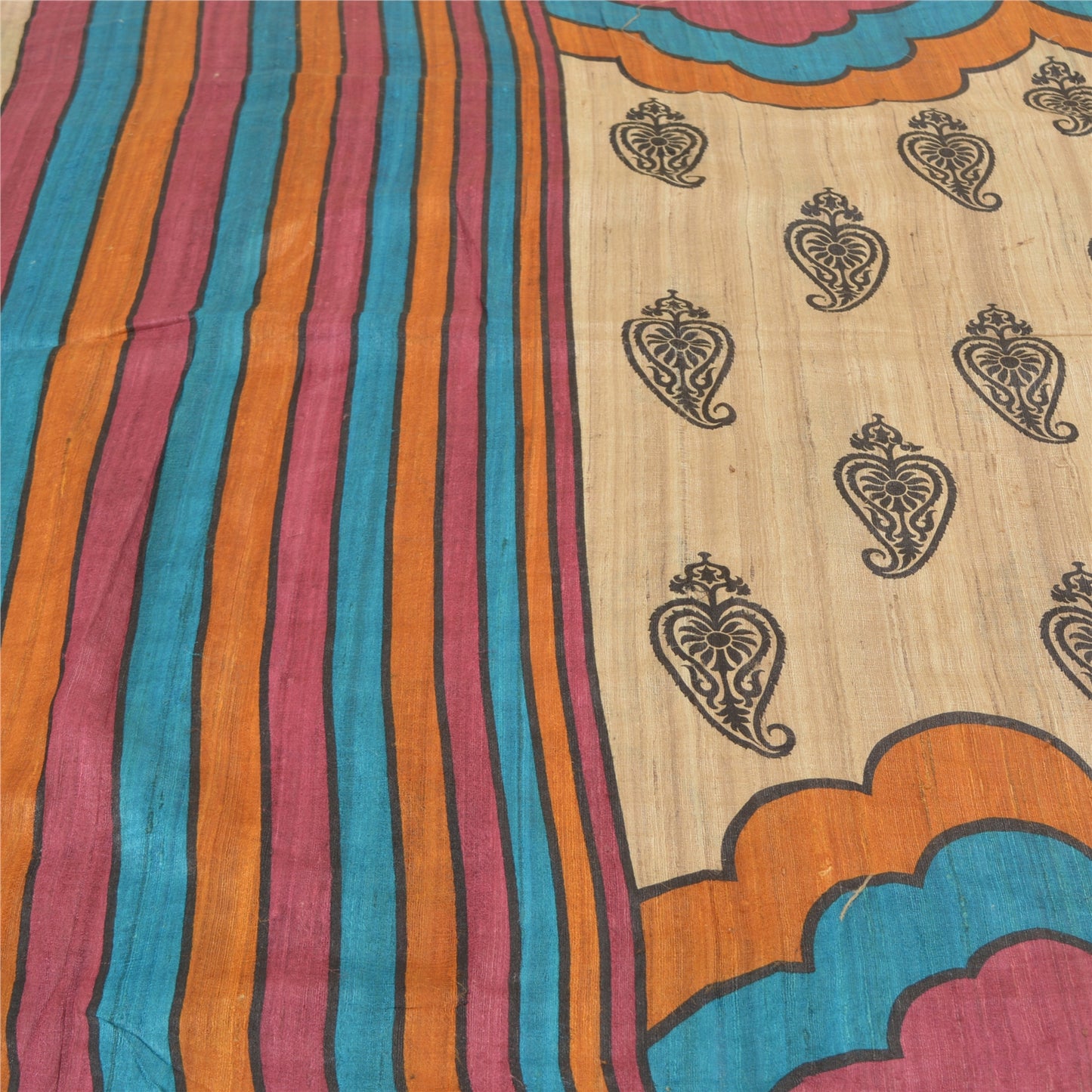 Sanskriti Vintage Heavy Ivory Sarees Pure Handloom Silk Printed Sari Sustainable Fabric