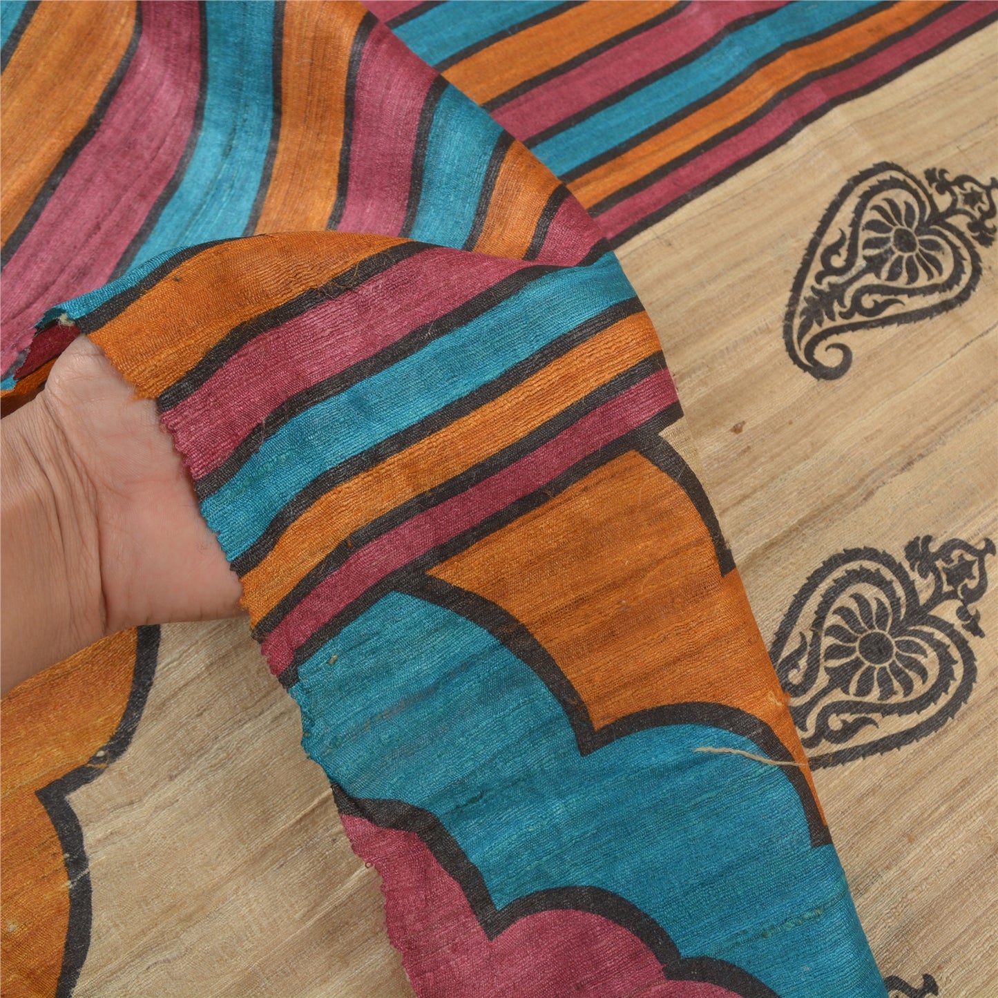 Sanskriti Vintage Heavy Ivory Sarees Pure Handloom Silk Printed Sari Sustainable Fabric