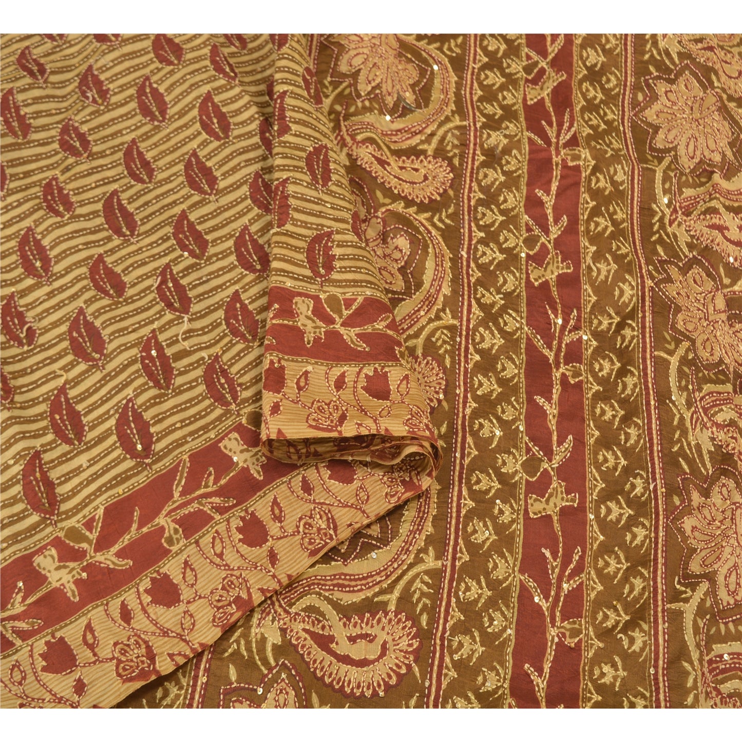 Sanskriti Vintage Heena Green Heavy Sarees Pure Silk Handmade Kantha Sari Sustainable Fabric