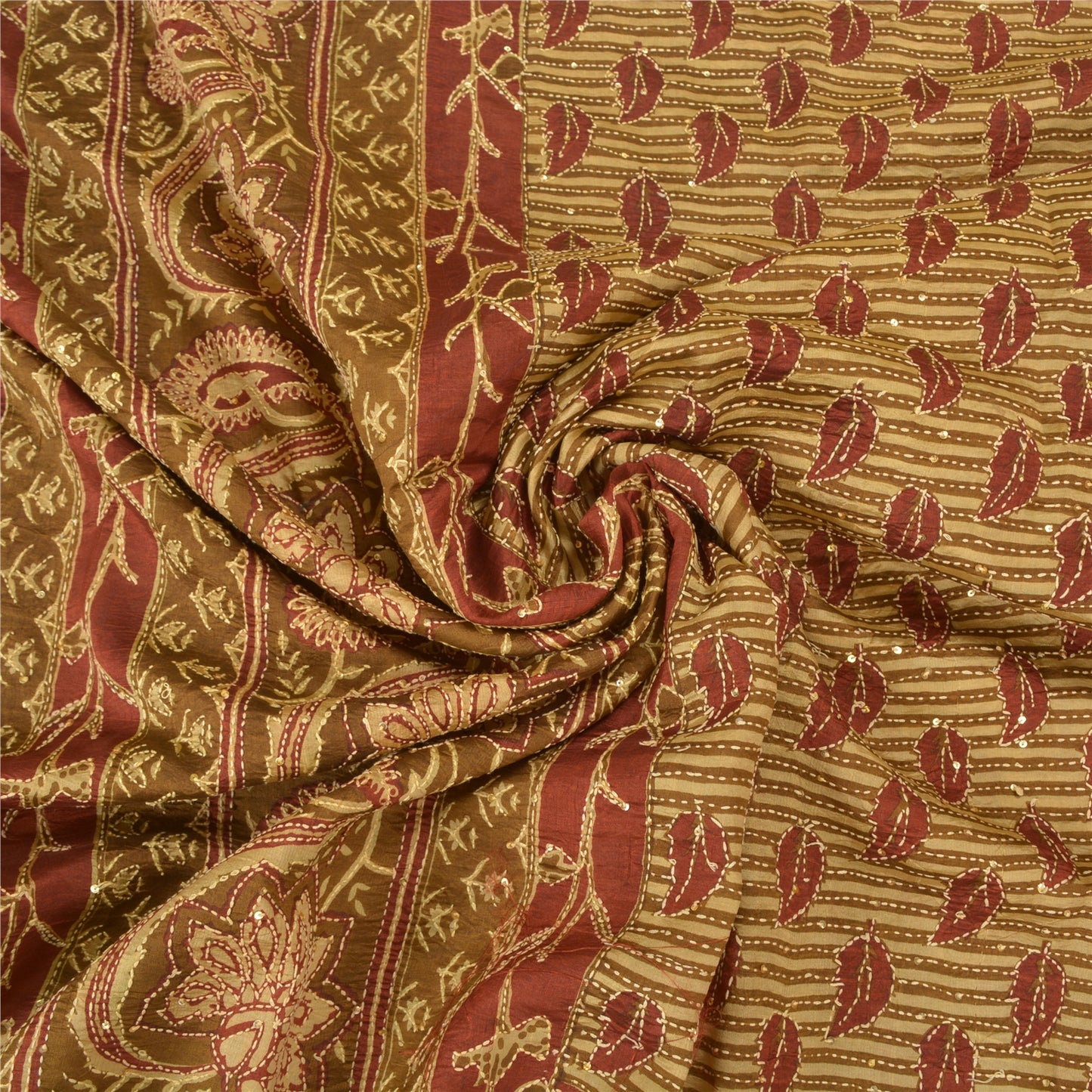 Sanskriti Vintage Heena Green Heavy Sarees Pure Silk Handmade Kantha Sari Sustainable Fabric