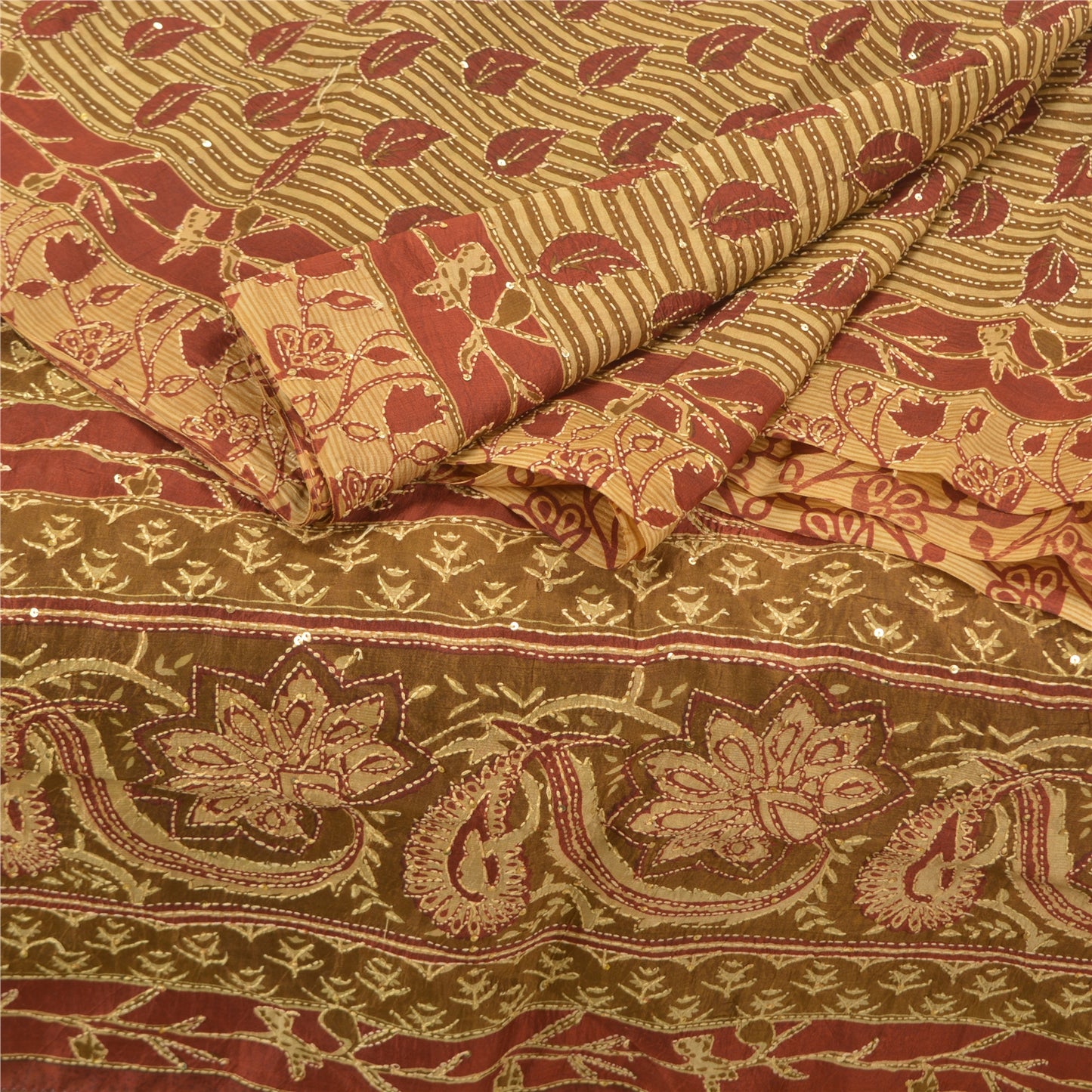 Sanskriti Vintage Heena Green Heavy Sarees Pure Silk Handmade Kantha Sari Sustainable Fabric