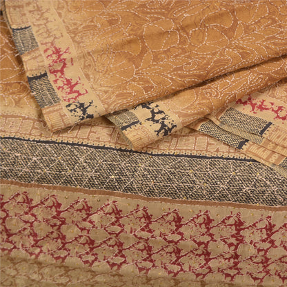 Sanskriti Vintage Heavy Brown Sarees Pure Silk Hand Beaded Kantha Sari Sustainable Fabric