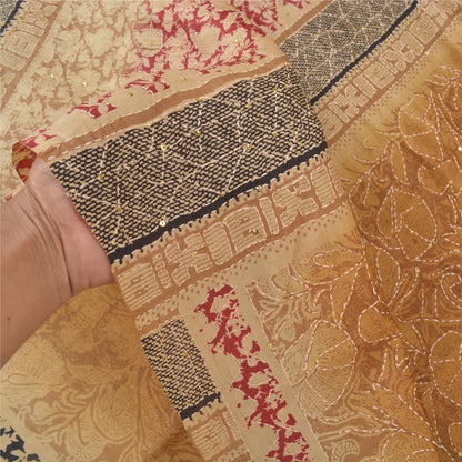 Sanskriti Vintage Heavy Brown Sarees Pure Silk Hand Beaded Kantha Sari Sustainable Fabric