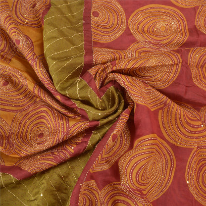 Sanskriti Vintage Heavy Red Sarees Pure Silk Hand Beaded Kantha Sari Sustainable Fabric