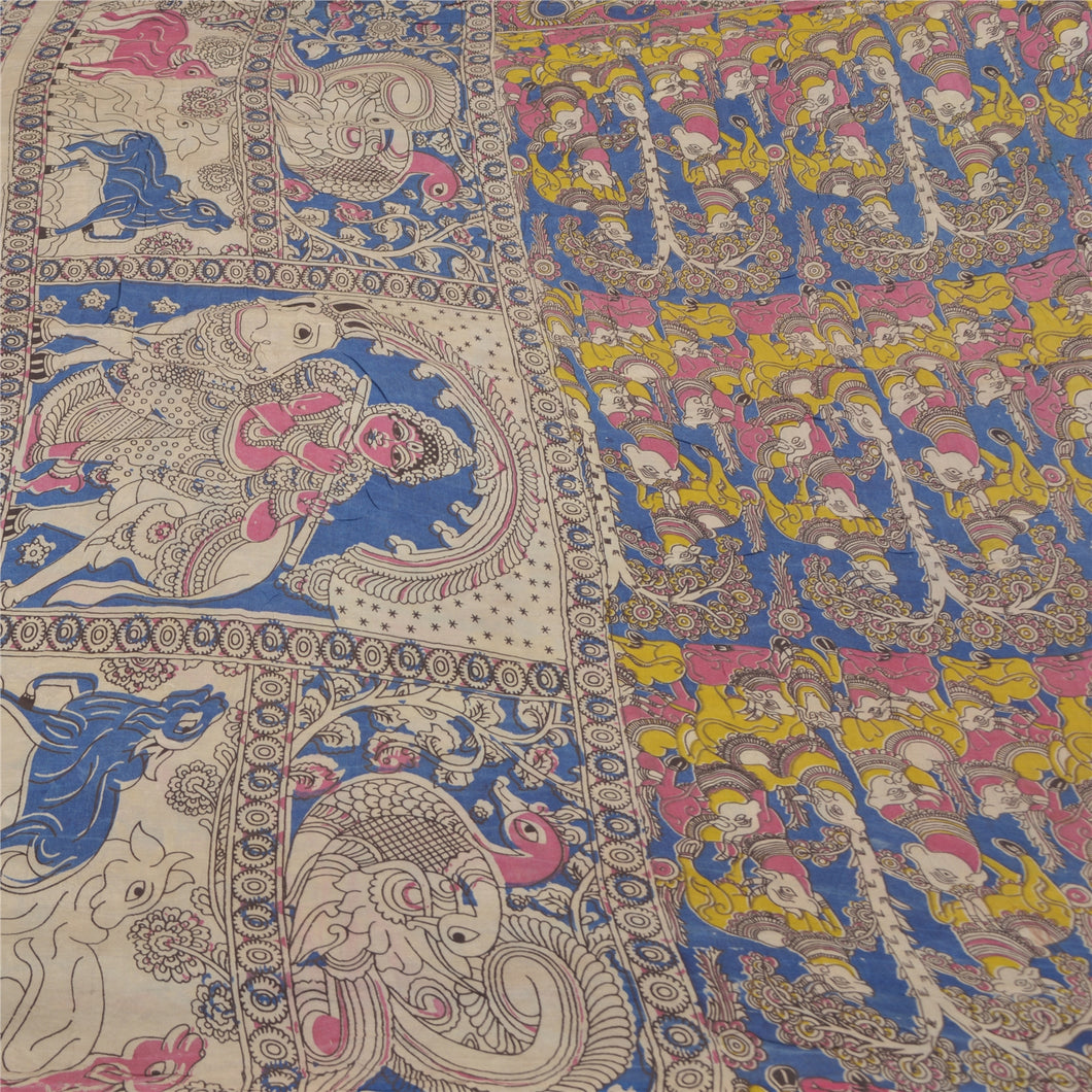 Sanskriti Vintage Heavy Sarees Blend Silk Kalamkari Mythological Sari Fabric