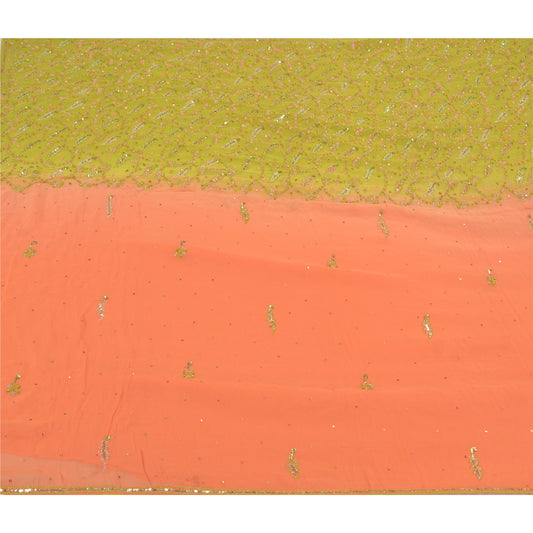 Sanskriti Vintage Green Heavy Sarees Pure Georgette Silk Hand Beaded Sari Sustainable Fabric