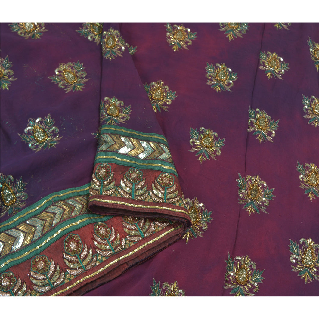Sanskriti Vintage Purple Heavy Sarees Blend Georgette Beaded Tie-Dye Sari Fabric