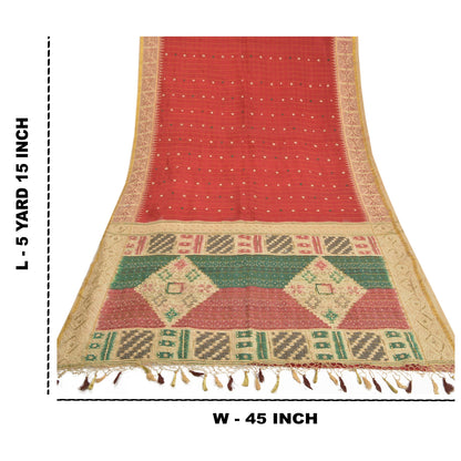 Sanskriti Vintage Red Indian Heavy Sarees Pure Silk Hand Beaded Sari Sustainable Fabric