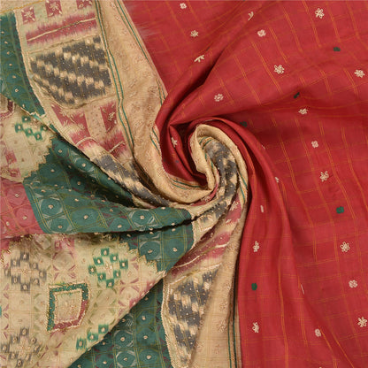 Sanskriti Vintage Red Indian Heavy Sarees Pure Silk Hand Beaded Sari Sustainable Fabric